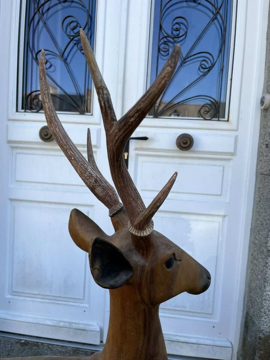Life-size Walnut Carving Of A Deer From The 20th Century - JAA