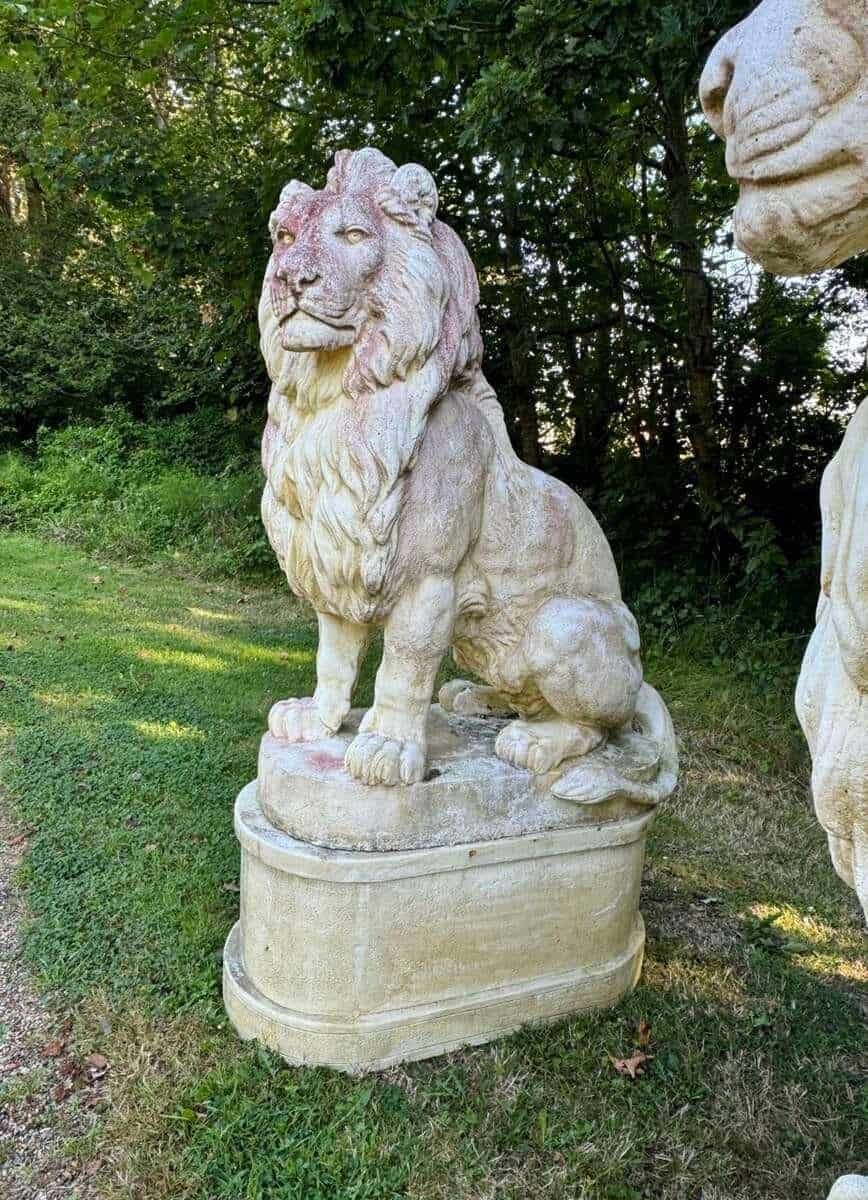 Pair of Monumental Lions on Pedestals - JAA
