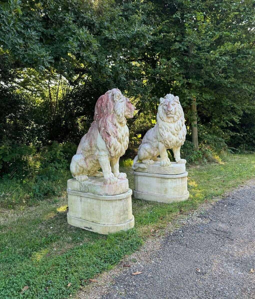 Pair of Monumental Lions on Pedestals - JAA