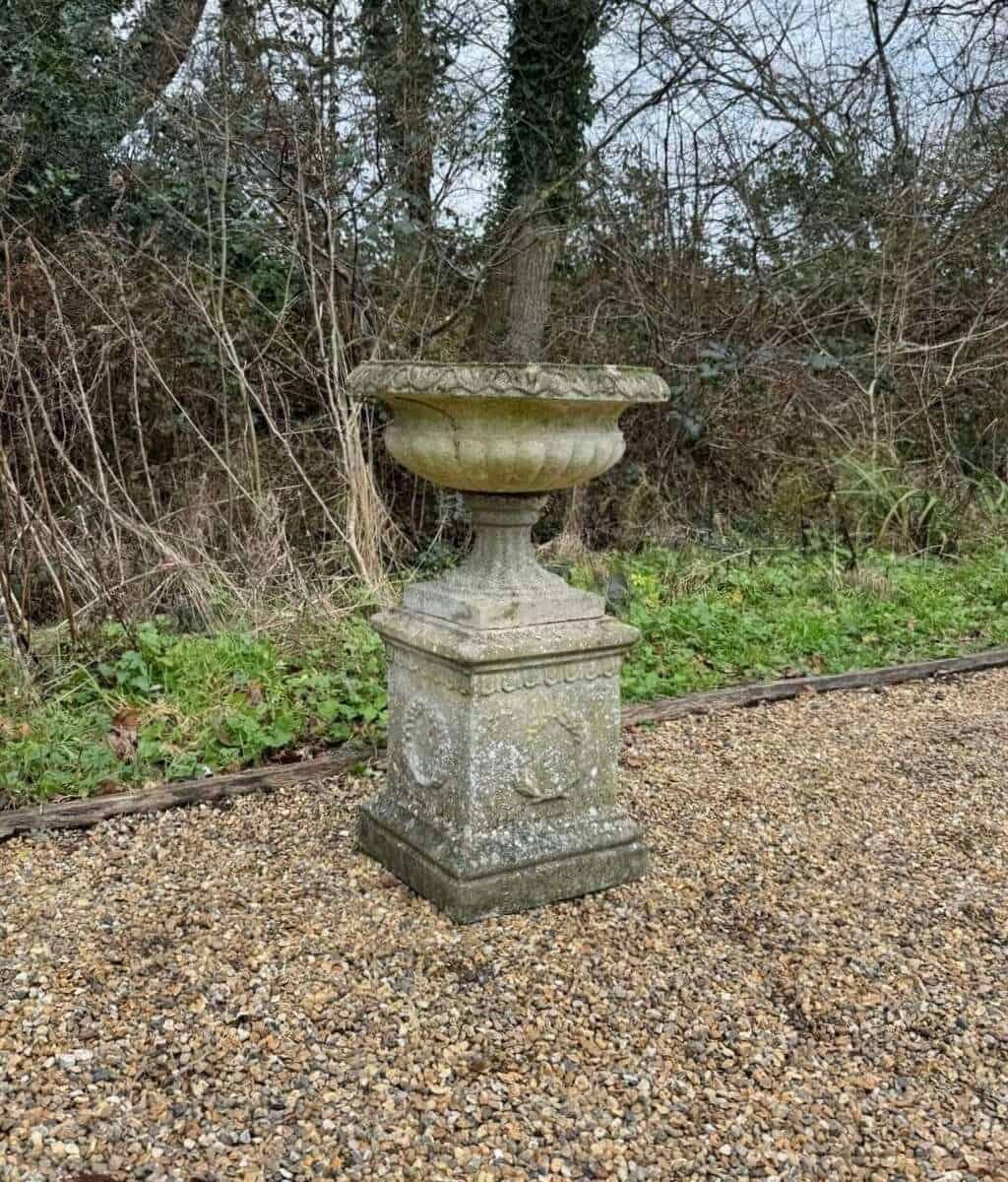 Small Weathered Urn and Pedestal - JAA
