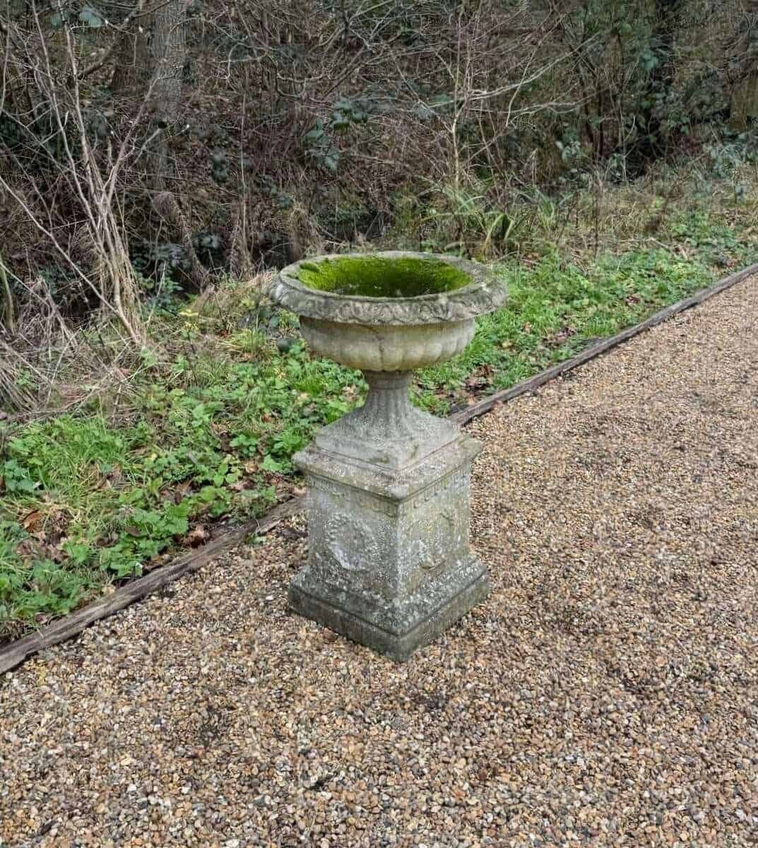 Small Weathered Urn and Pedestal - JAA