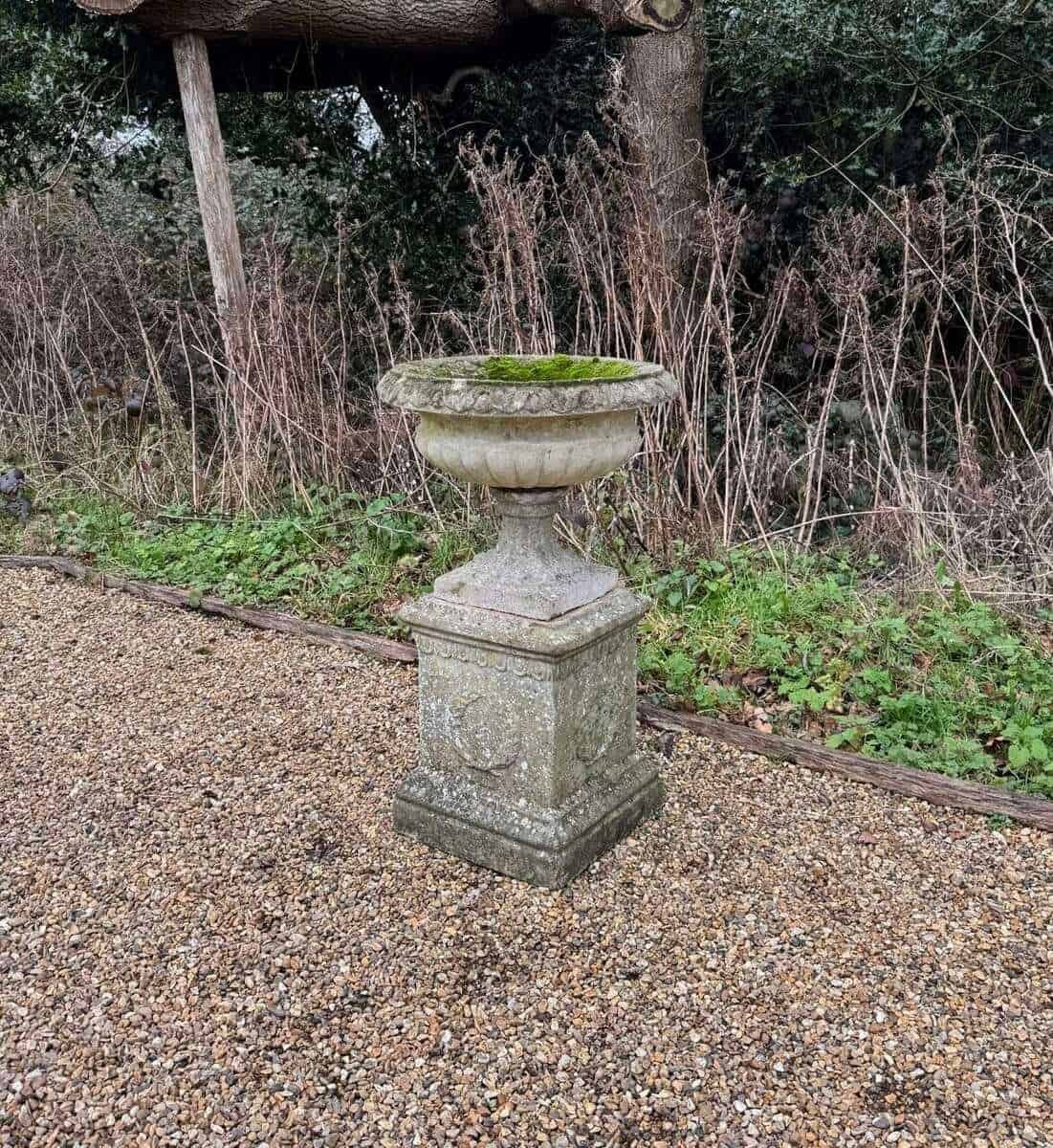 Small Weathered Urn and Pedestal - JAA