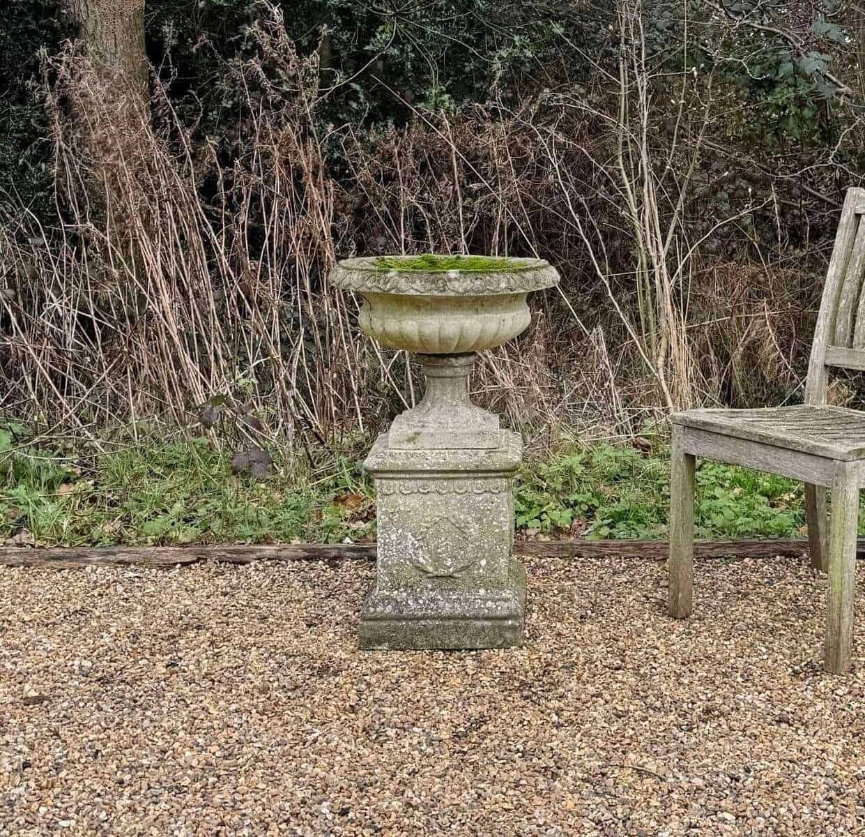 Small Weathered Urn and Pedestal - JAA
