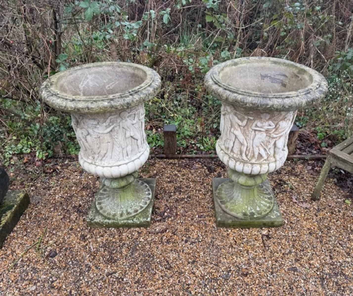 pair of large cast stone urns circa 1980s - JAA