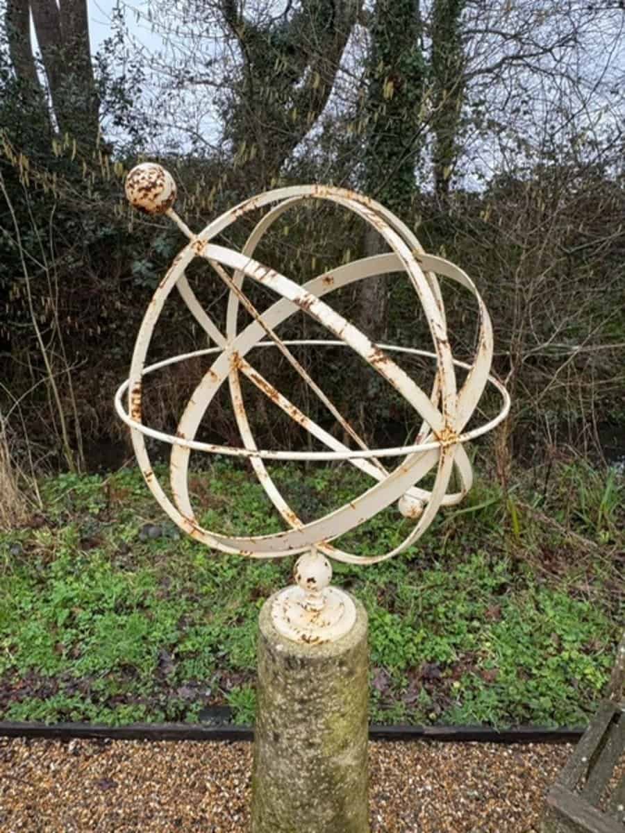 iron armillary on late 20 C cast stone base - JAA