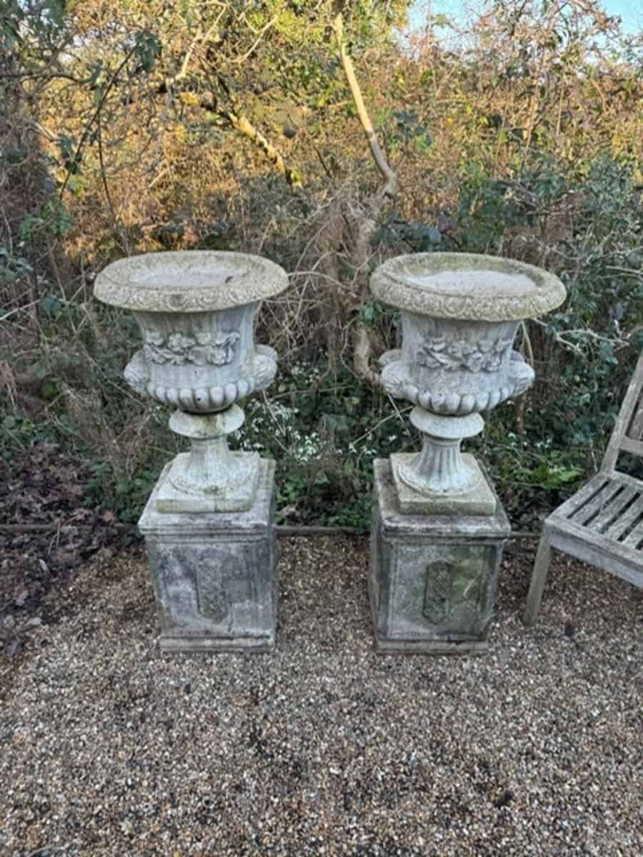 pair of composite stone urns/pedestals late 20th Century - JAA