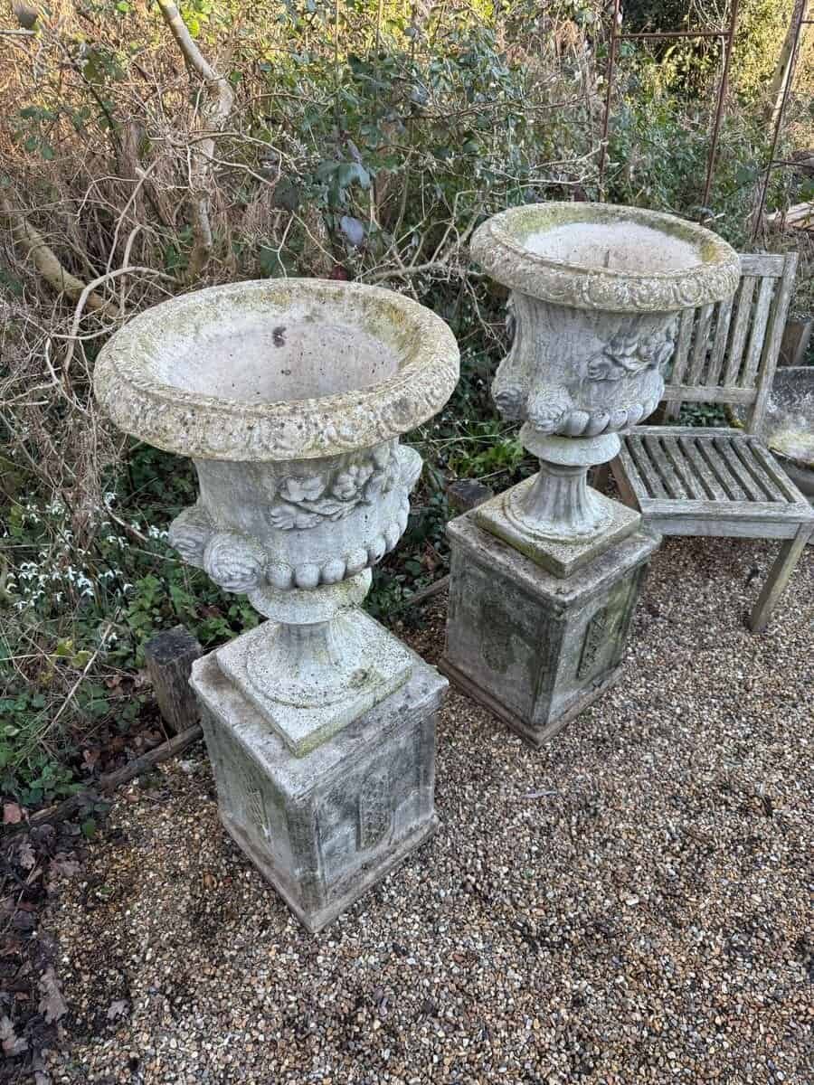 pair of composite stone urns/pedestals late 20th Century - JAA