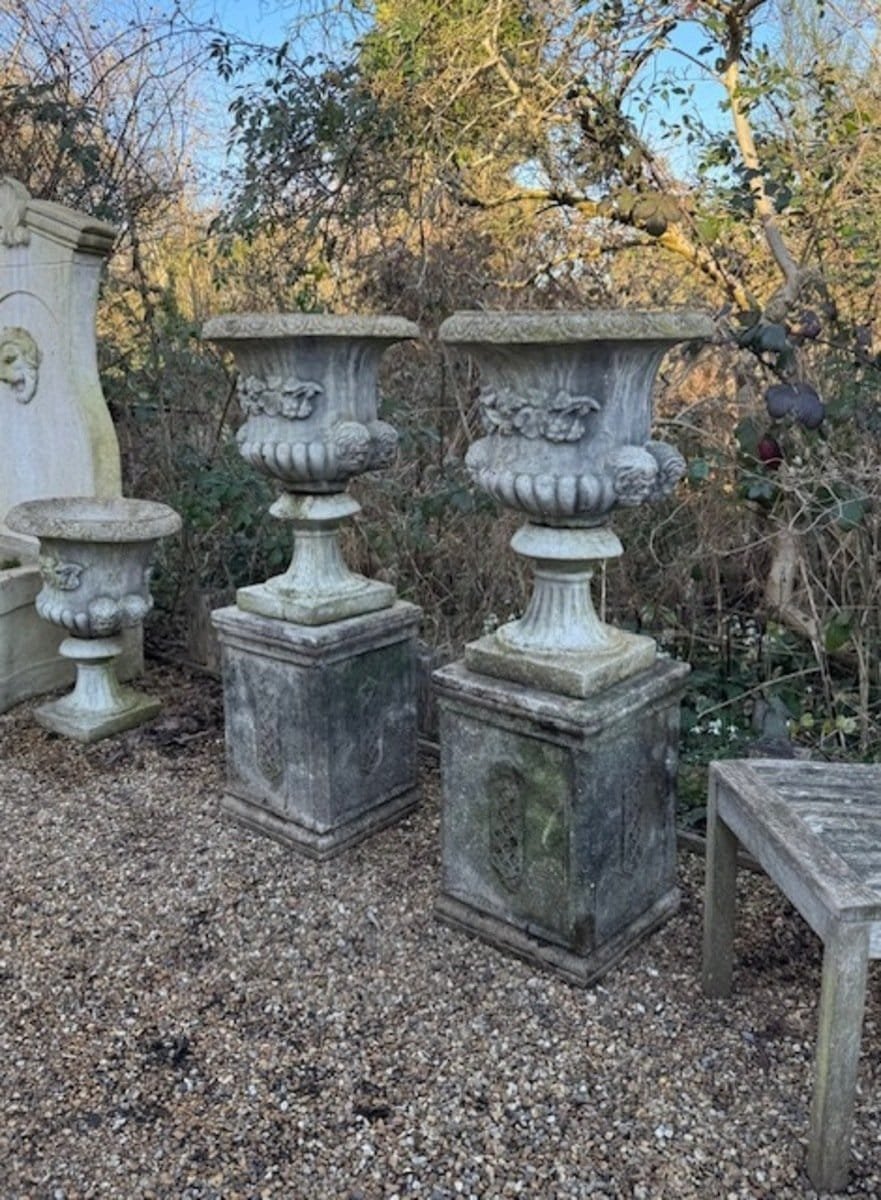 pair of composite stone urns/pedestals late 20th Century - JAA