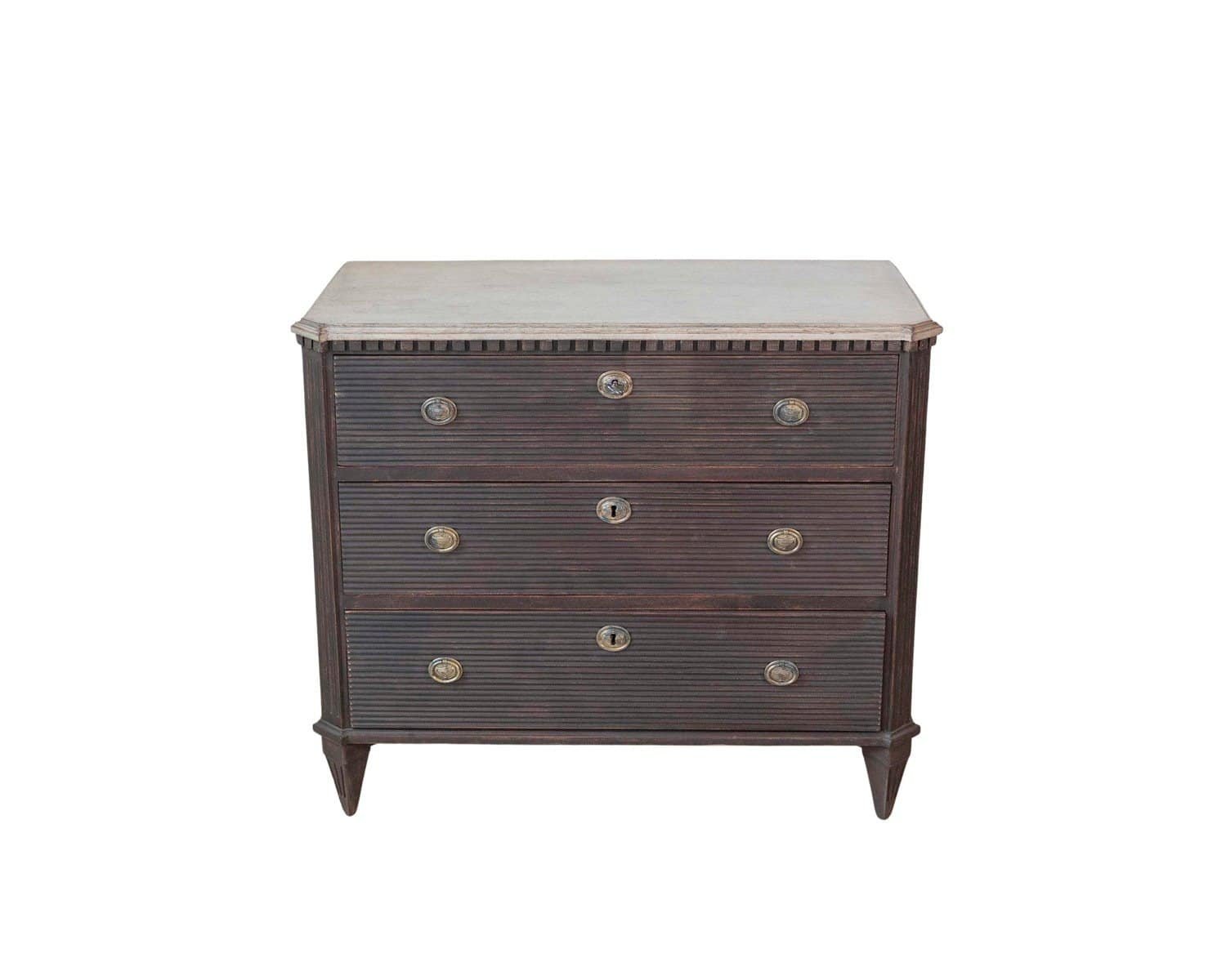 Swedish Gustavian-Inspired Three-Drawer Chest with Painted Top
