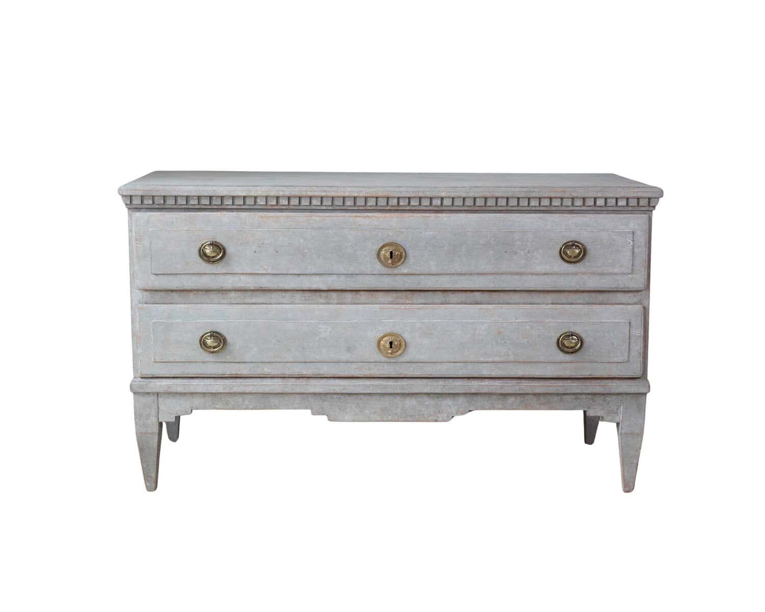 Danish 19th Century Gustavian Grey-Painted Chest of Drawers