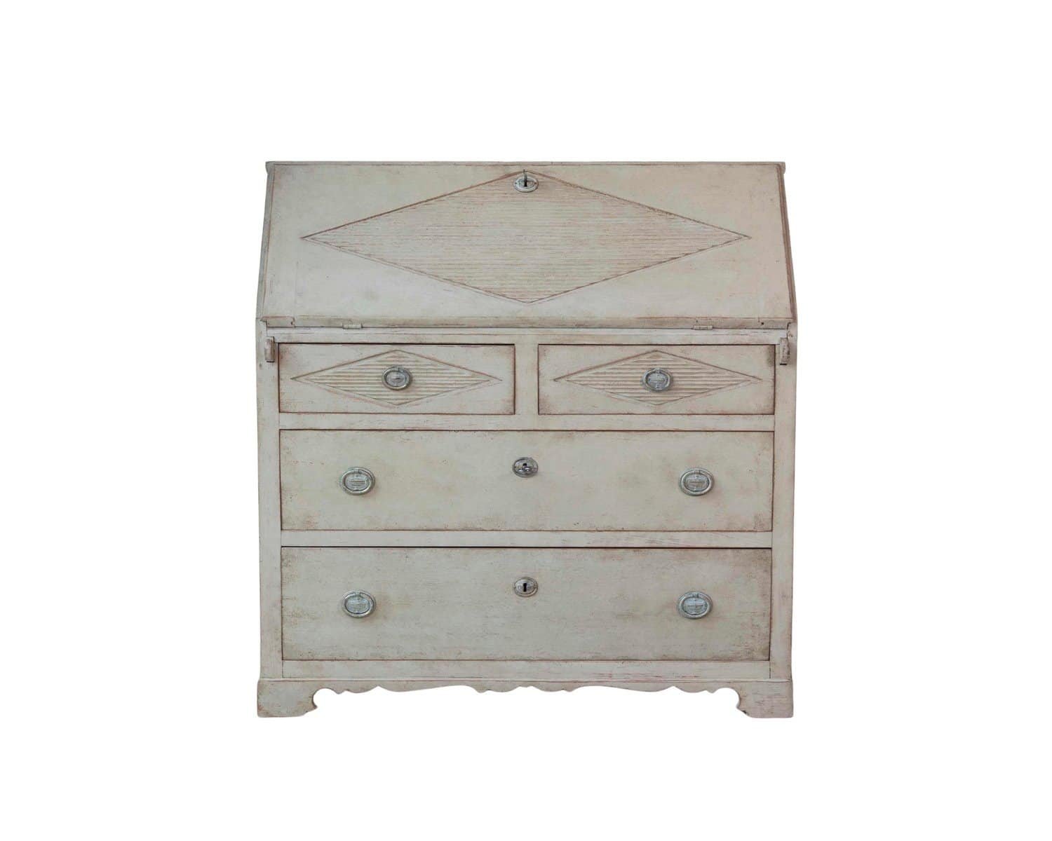 Swedish Gustavian Slant-Front Secretary in Original Cream Paint, Early 19th Century
