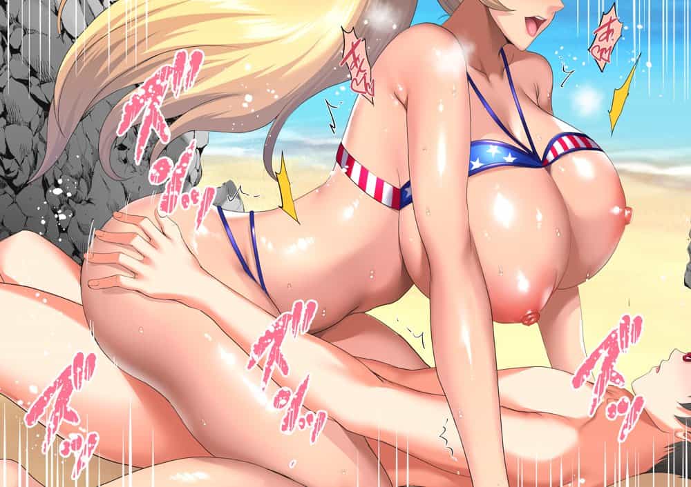 陰キャ弟が南国ビーチで金髪爆乳母娘をまとめて寝取って孕ませる話