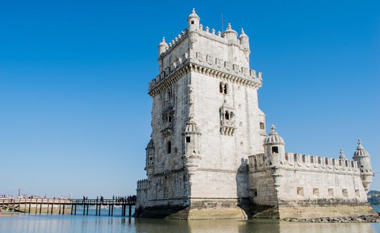Historic Belém Tower in Lisbon, Portugal, showcasing iconic Portuguese architecture and a popular travel destination for sightseeing and cultural exploration.