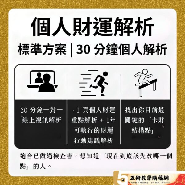 個人財運解析30-分鐘一對一線上視訊解析