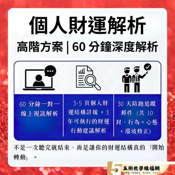 個人財運解析60 分鐘一對一線上視訊解析 個人財運解析60-分鐘一對一線上視訊解析
