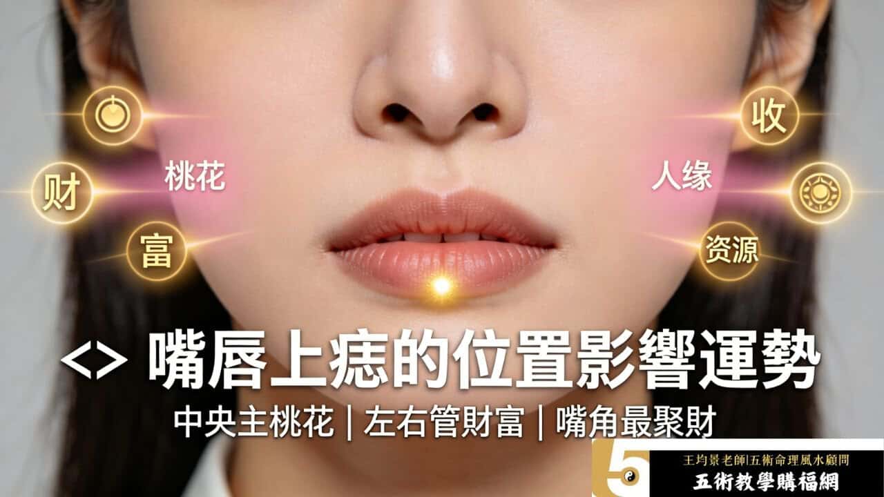嘴唇上痣的位置影響運勢，中央主桃花、左右管財富，嘴角最聚財