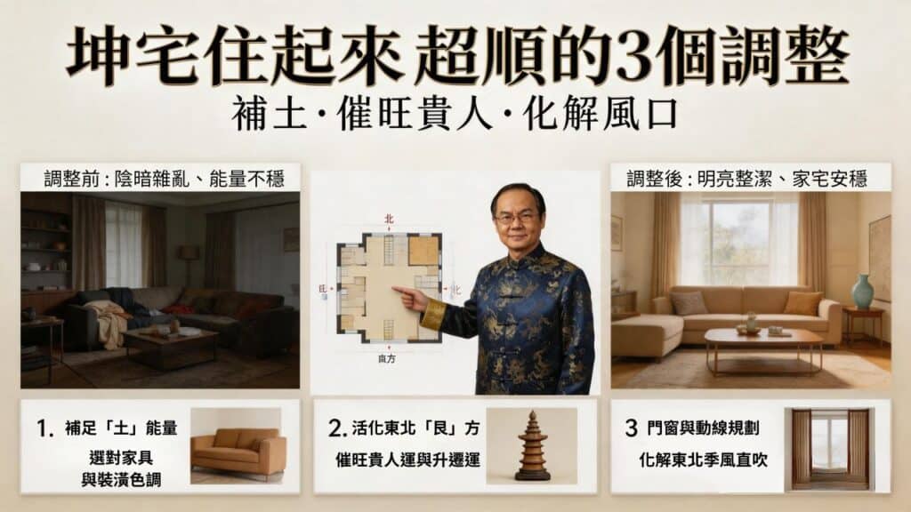 坤宅住起來超順的3個風水關鍵調整，補土能量、活化艮方與改善門窗動線
