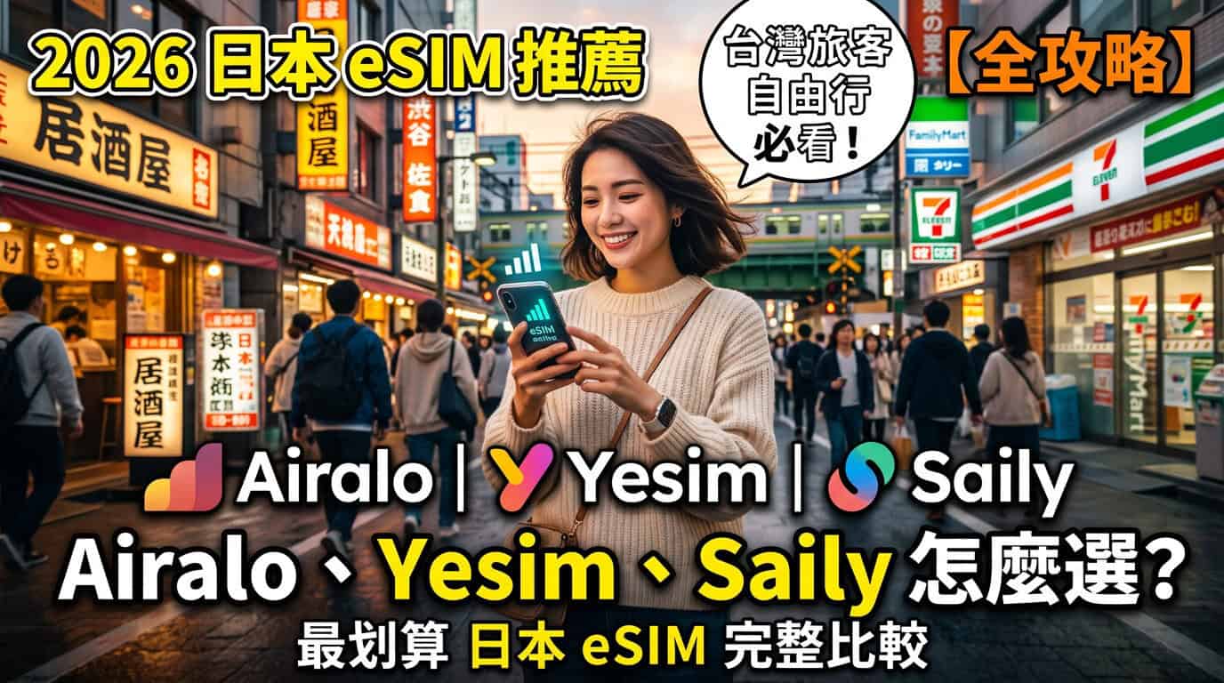 2026日本 eSIM推薦｜Airalo、Yesim、Saily怎麼選？台灣旅客日本自由行 eSIM 完整比較