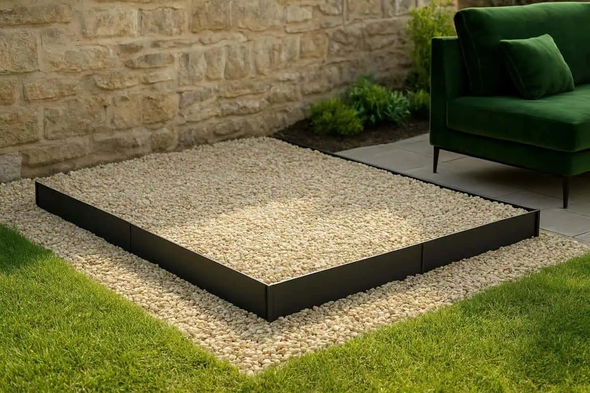 Bordures métalliques en acier galvanisé noir mat pour encadrer déco jardin extérieur avec cailloux
