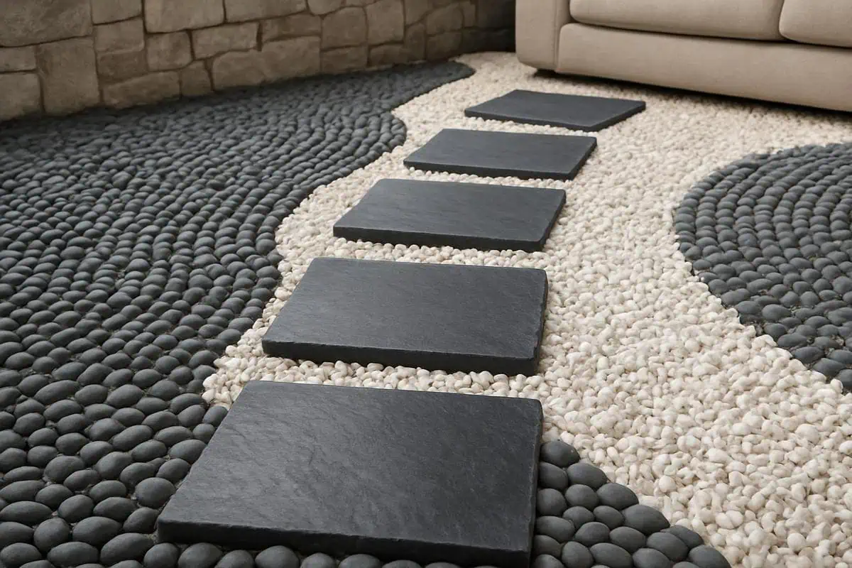 Galets polis gris anthracite et gravier blanc de marbre pour jardin minéral japonais zen