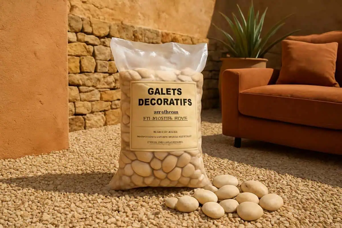 Gravier de marbre beige pour deco jardin exterieur style mediterraneen avec galets roulés crème