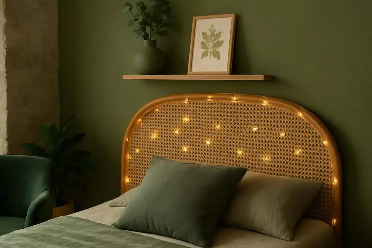Guirlande lumineuse LED blanc chaud micro-LED sur fil de cuivre pour decoration chambre verte zen