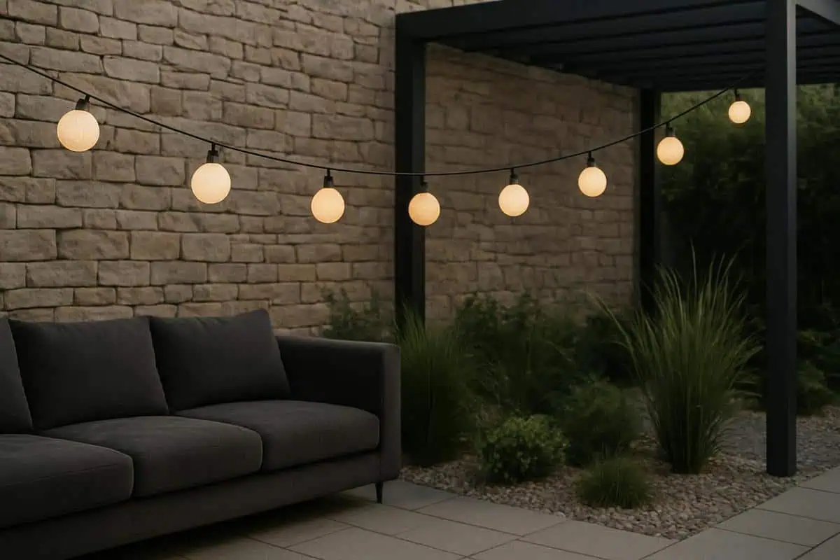 Guirlandes extérieures solaires pour éclairer déco jardin avec cailloux et graviers