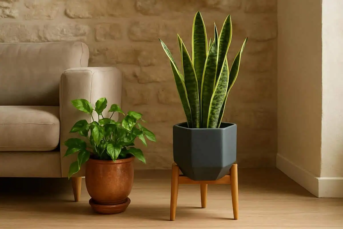 Sansevieria en pot ceramique mate design pour plantes depolluantes decoration chambre verte