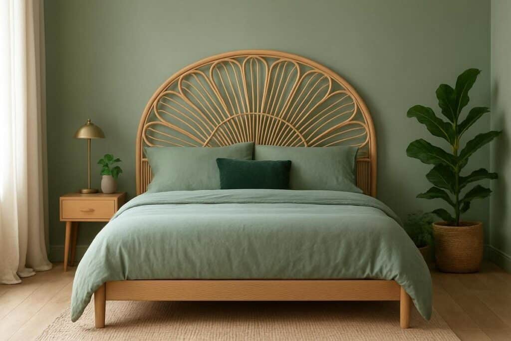 chambre verte zen avec mur vert sauge