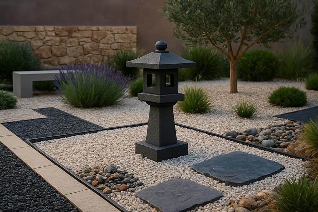 Deco jardin exterieur avec cailloux gravier