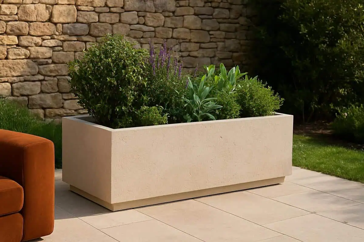 Jardinières en pierre calcaire et bacs en pierre naturelle pour aménagements paysagers et déco jardin