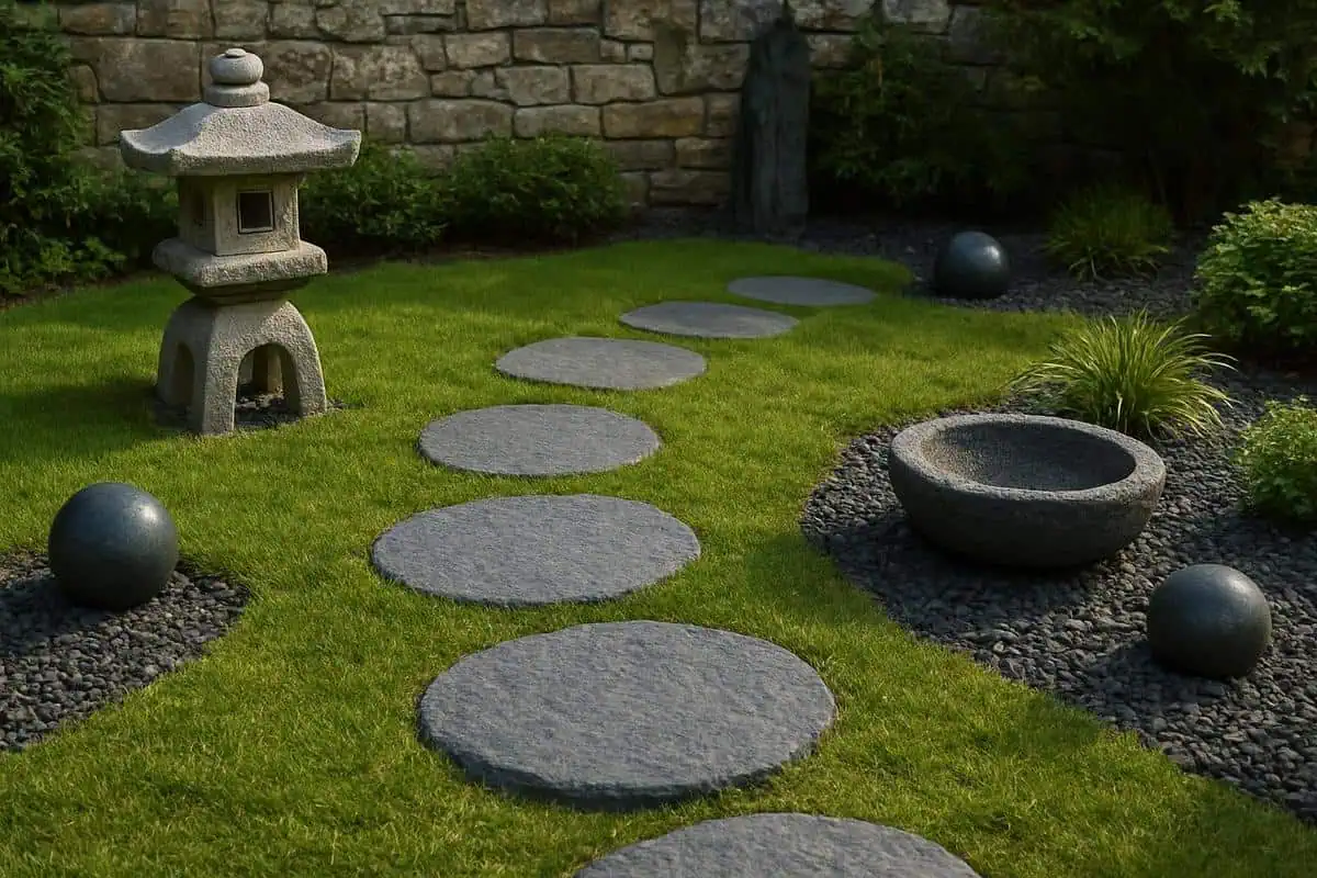 Pas japonais en pierre bleue pour chemins de jardin et amenagements paysagers avec dallage naturel