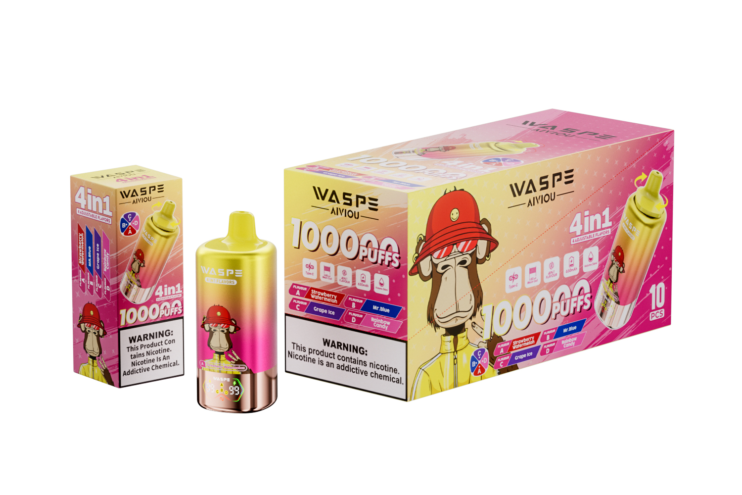 WASPE 4-in-1 100000 Strawberry Watermelon/Mr. Blue/Grape Ice/Rainbow Candy