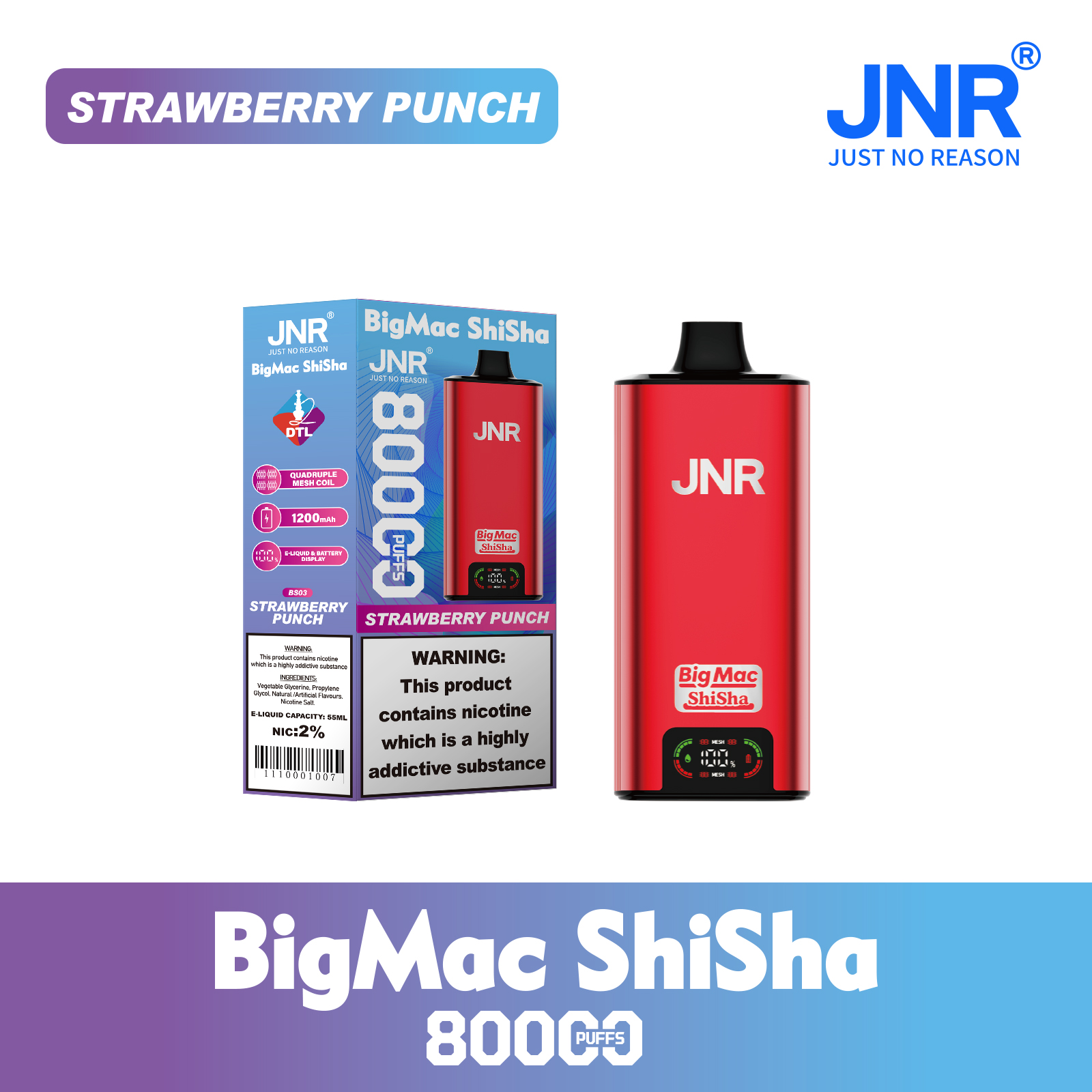 JNR Big Mac Shisha 80000 Strawberry Punch