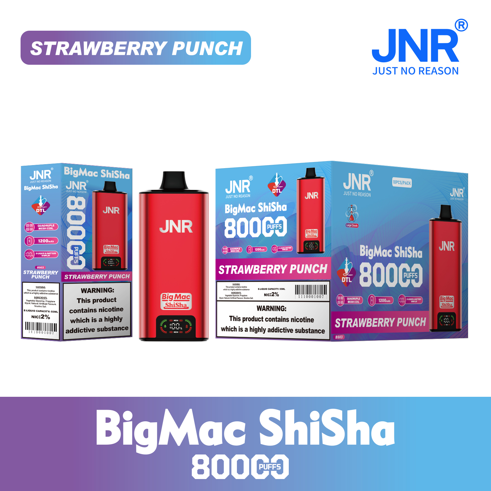 JNR Big Mac Shisha 80000 Strawberry Punch