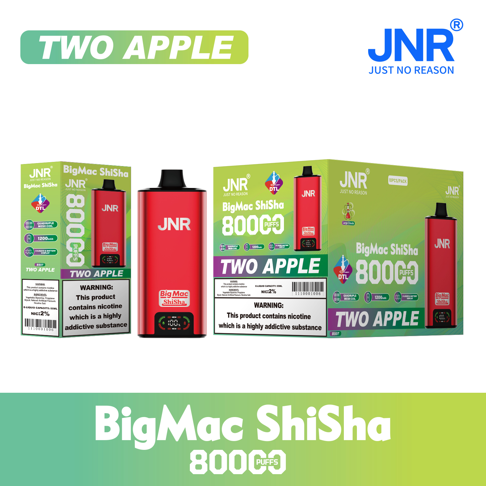 JNR Big Mac Shisha 80000 Two Apple