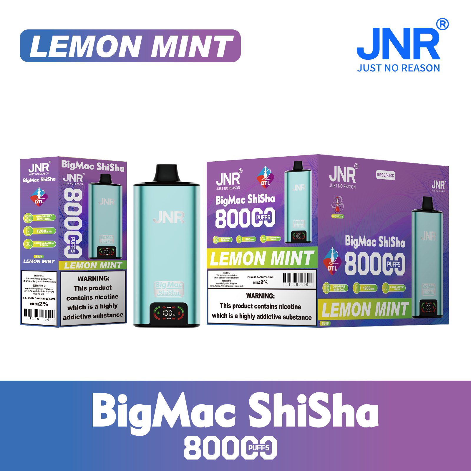 JNR Big Mac Shisha 80000 Lemon Mint