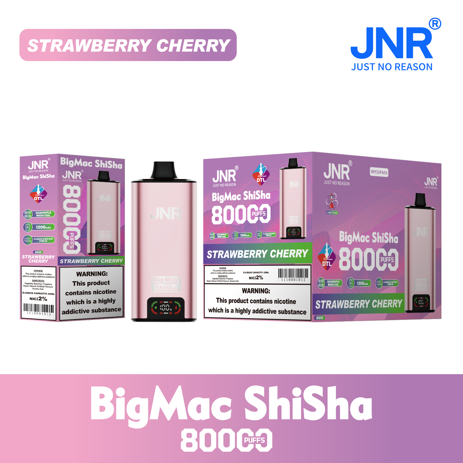 JNR Big Mac Shisha 80000 Strawberry Cherry