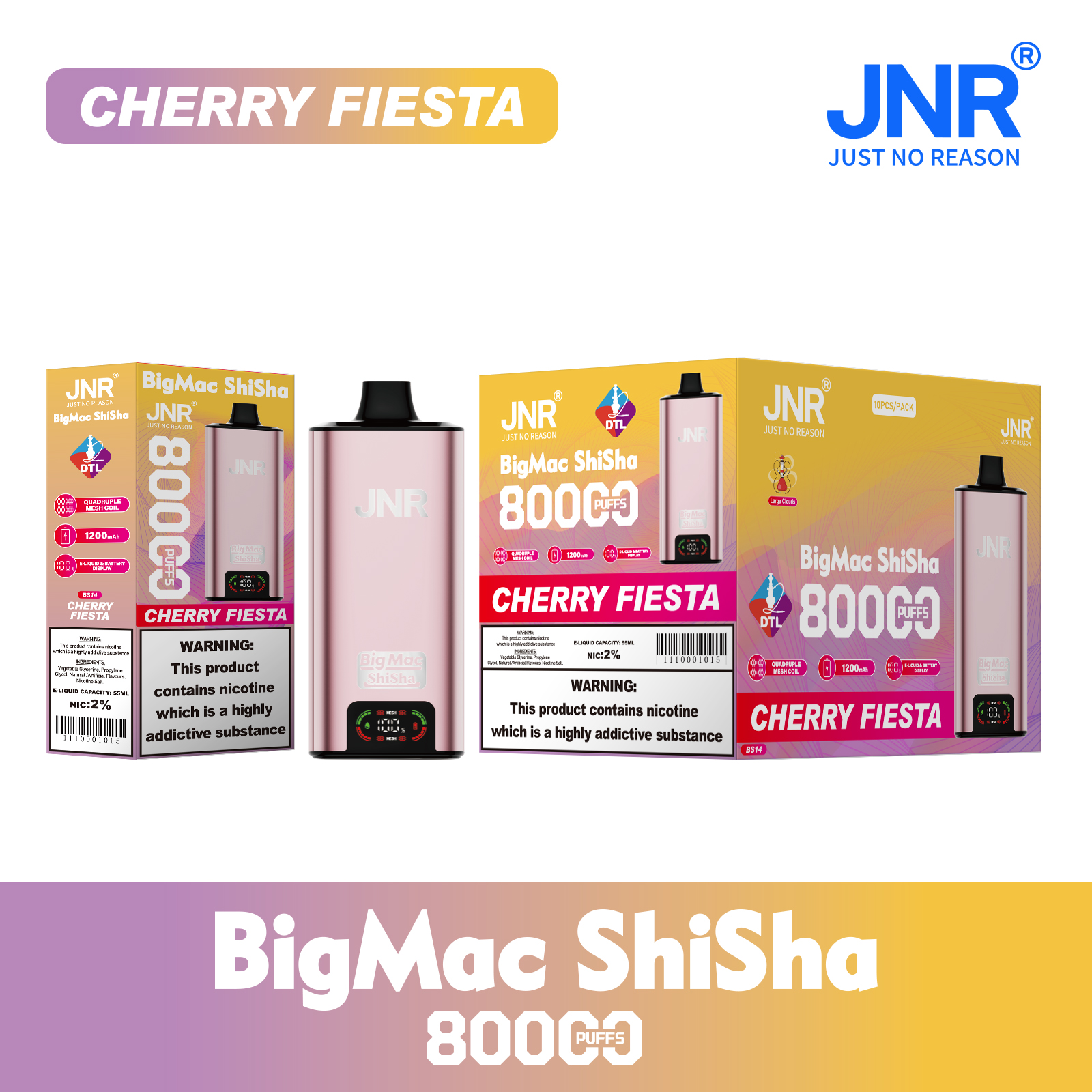 JNR Big Mac Shisha 80000 Cherry Fiesta