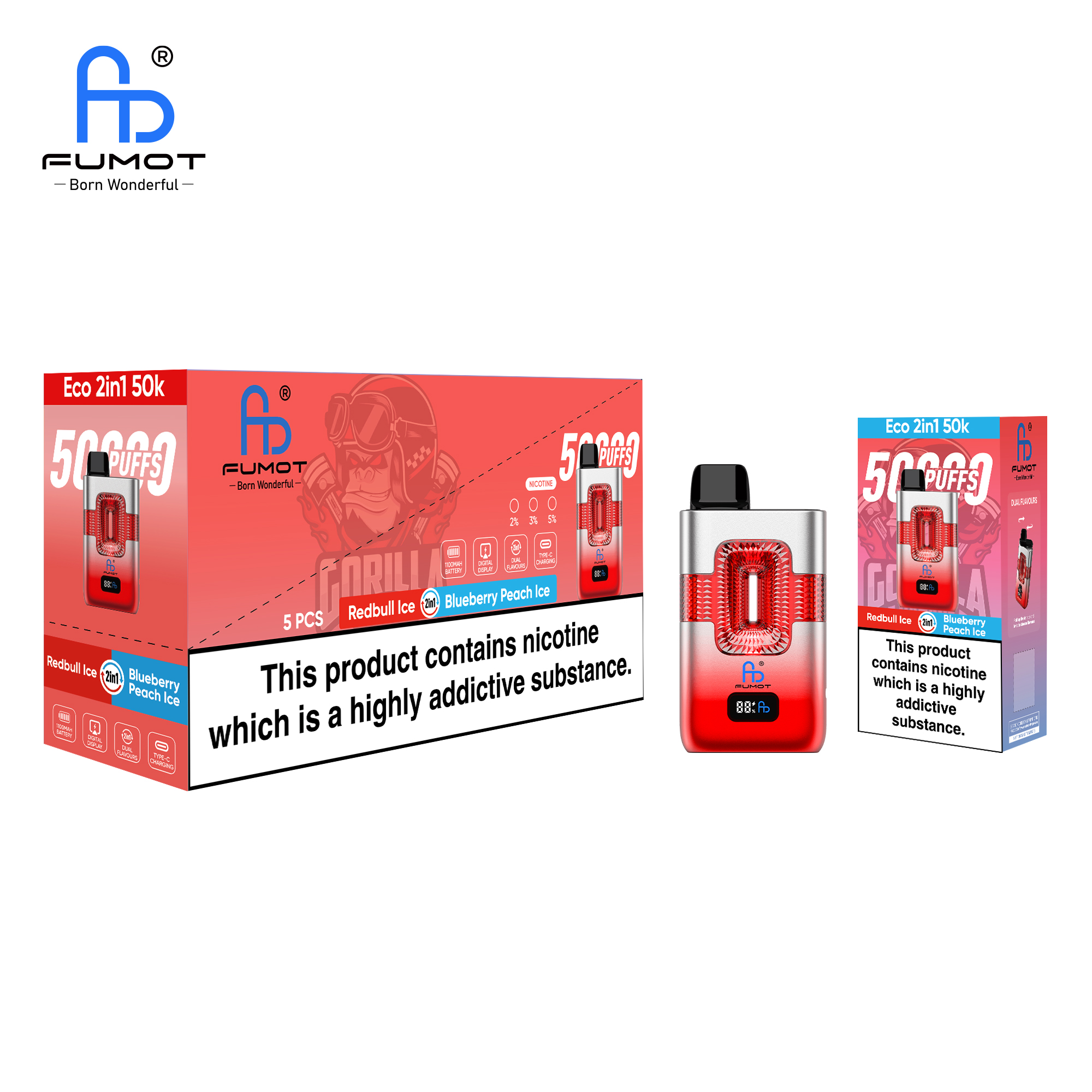 Fumot ECO 2in1 50K Redbull Ice/Blueberry Peach Ice – Image 4