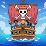 Navire pirate stylisé avec joueurs sur un serveur one piece minecraft