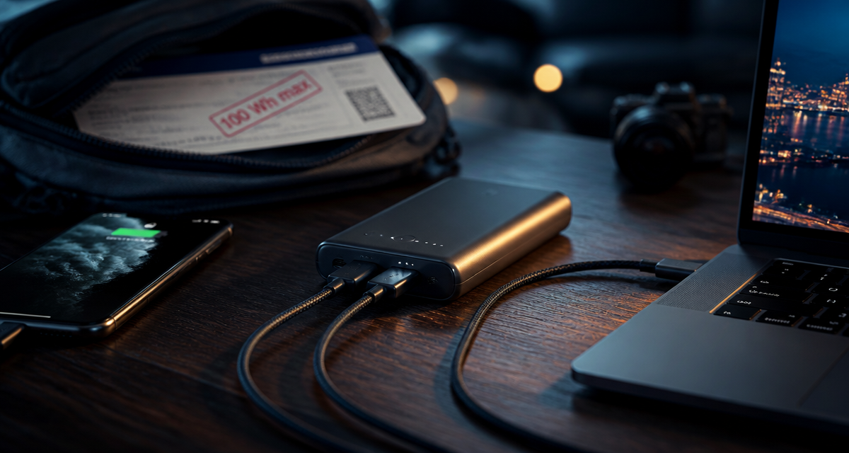 batterie externe comparatif sur table avant voyage avion