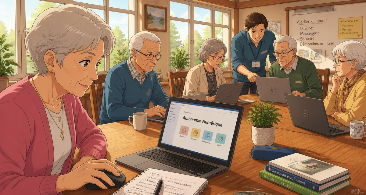 cours informatique seniors gratuit autour d'une table