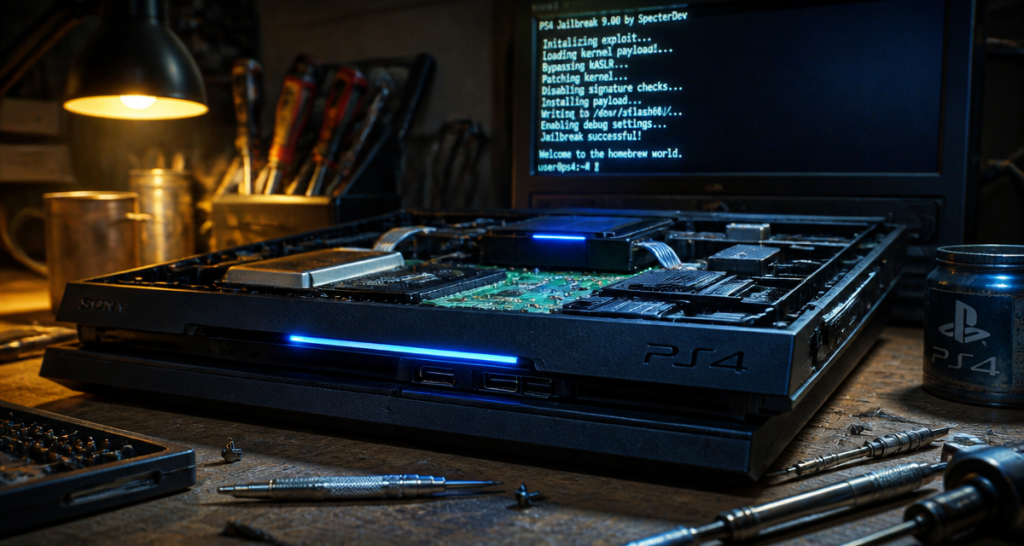 jailbreak playstation ps4 ouverte sur établi