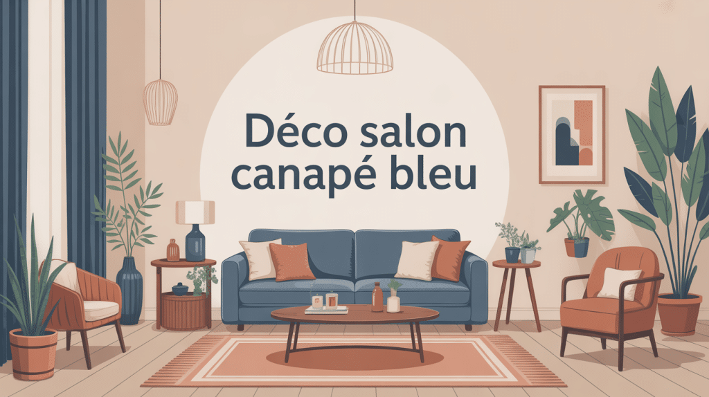 Déco salon canapé bleu, ambiance harmonieuse illustration
