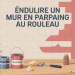 enduire un mur en parpaing au rouleau illustration vectorielle