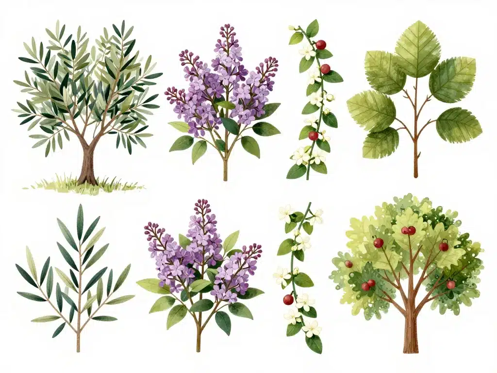 Oleaceae family panorama arbres et arbustes dans un paysage tempéré