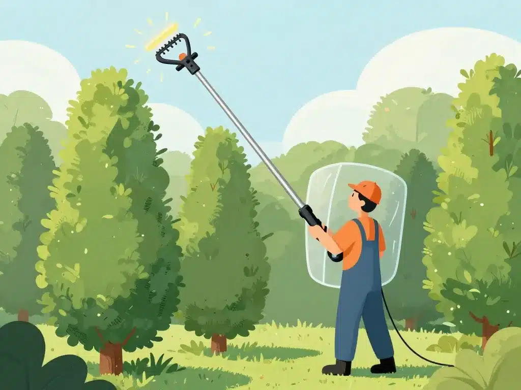 taille haie télescopique à batterie atteint le haut de la haie en sécurité