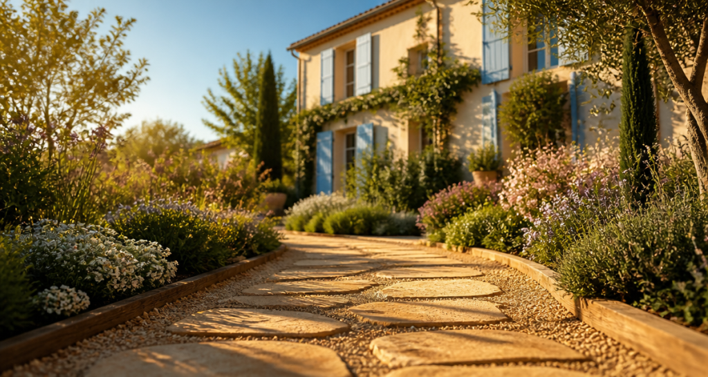 dalle allee de jardin en pierre naturelle et gres