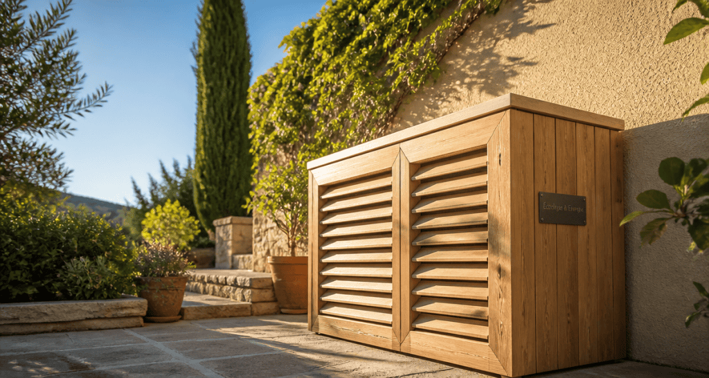 fabriquer un cache pompe à chaleur bois douglas jardin